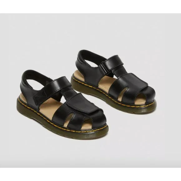 NWT DR. MARTENS Kids Black Junior Moby II Leather Velcro Sandals Sz 4 - Picture 2 of 9